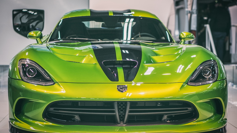 transportation, green, 1080P, headlight, motor show, racecar, close-up, Dodge Viper, motor racing track, car, reflection, mode of transportation, Dodge
