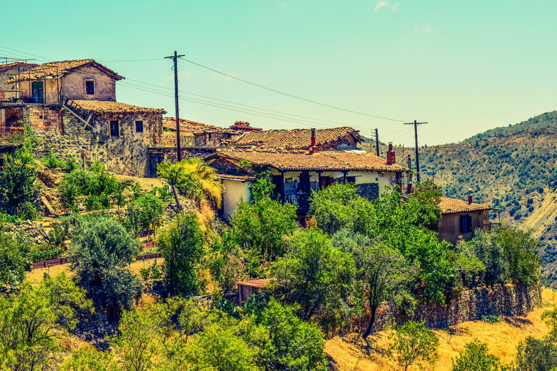 countryside, nature, green color, sky, outdoors, mountain, landscape, land, lazanias, mediterranean, troodhos, cable, building, tree, old, house, residential district