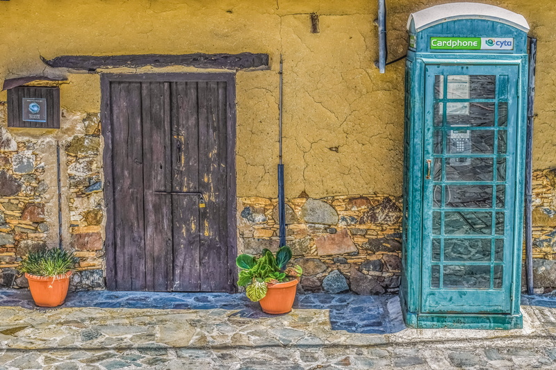 entrance, day, potted plant, 5K, mediterranean, phone booth, telephone box, building exterior, window, village, yellow, nicosia district, built structure