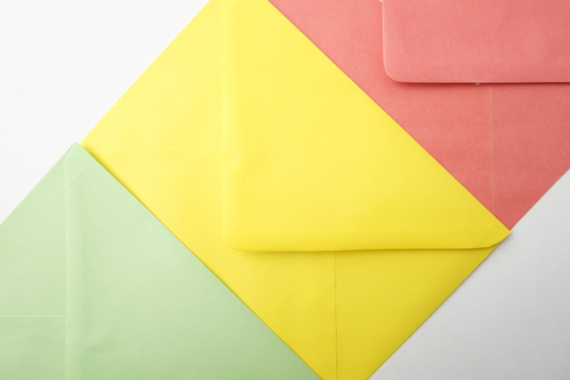 congratulations, paper, colorful, pattern, high angle view, three, 4K, studio shot, the envelope, surface, letter, yellow, envelopes, material, craft