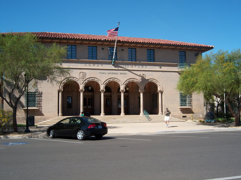 photos, road, building, public domain, car, the past, nature, land vehicle, United States, flag, office, clear sky, yuma, government, built Structure, architectural column
