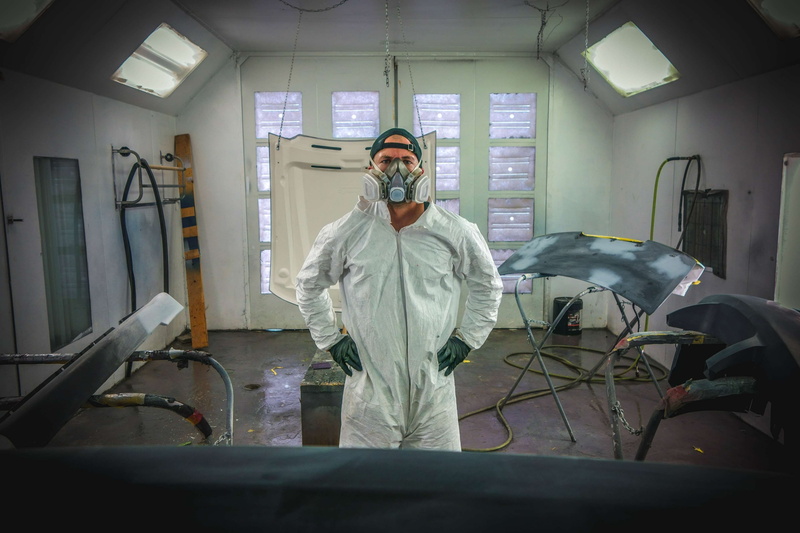 room, colors, garage, door, hands, man, 4K, job, men, obscured face, painting, front view, working, parts, publ, fixing, environment, body, worker, automotive