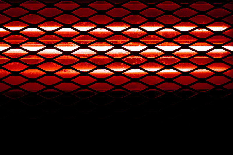 illuminated, design, pattern, black background, bulb, grill, flourescent, red, security, light, dark, grid, full frame, repetition, nightlife, 4K, tube