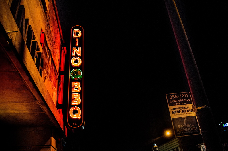 neon sign, buffalo, night, store front, 5K, information sign, illuminated, building exterior, dark, city scape, western script, communication, capital letter