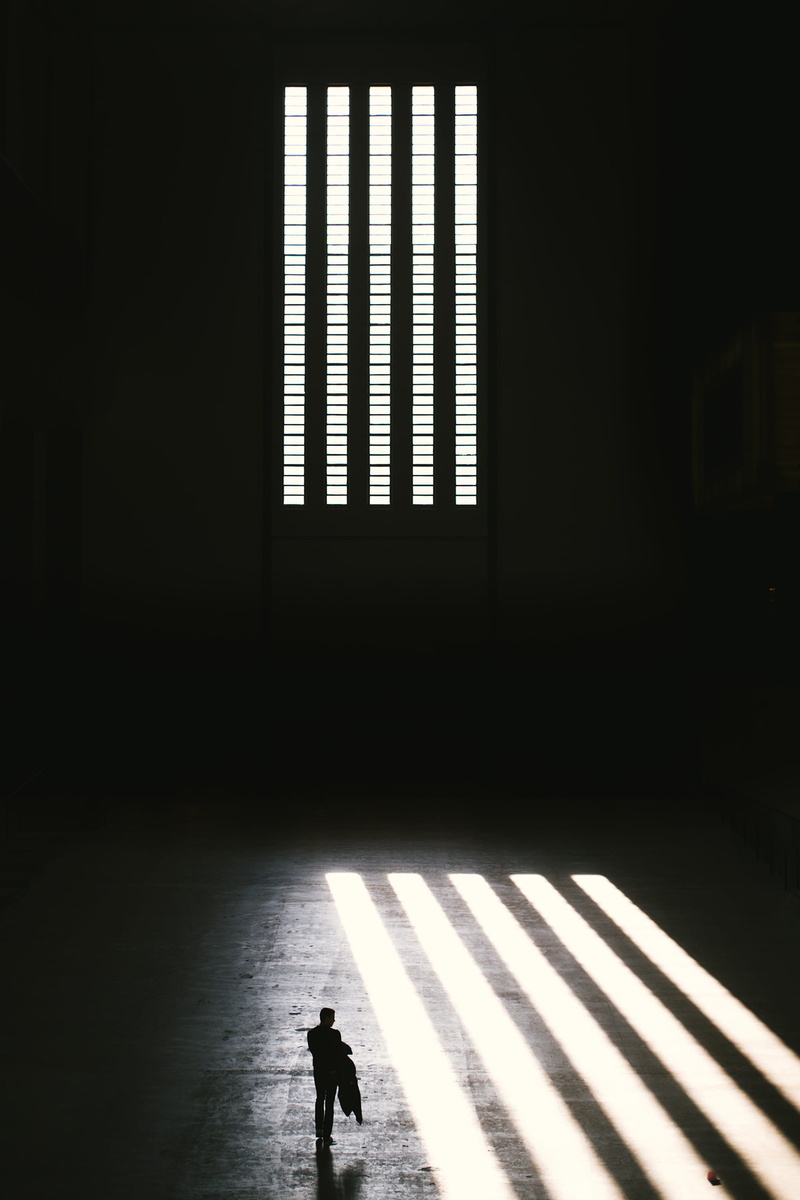 walking, black, grayscale, blinds, coat, photography, corridor, sillhouette, indoors, person, line, shade, architecture, backgrounds, 2K, standing, loneliness