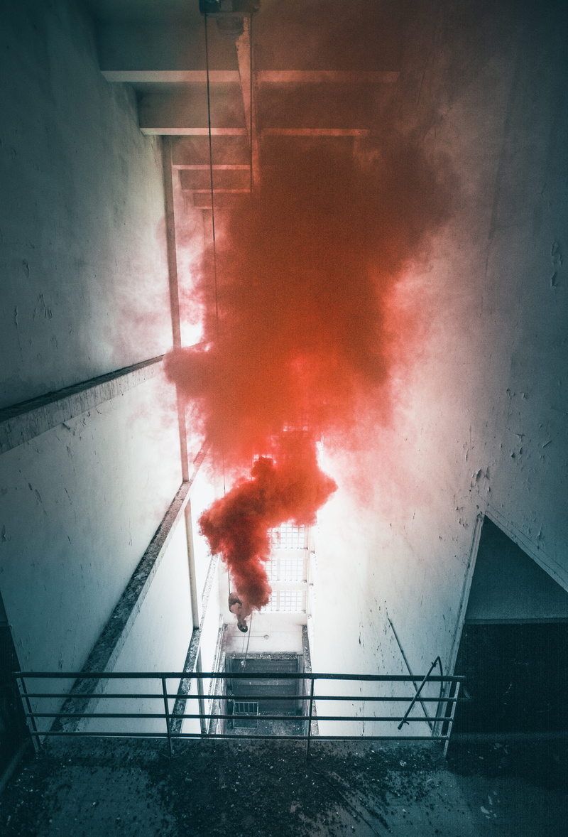 industry, smokes, street, red, metal, no people, angle, visual, city, urbex, sprays, view, man, smoke, heat - temperature, 5K, inside, factory, smoke bomb