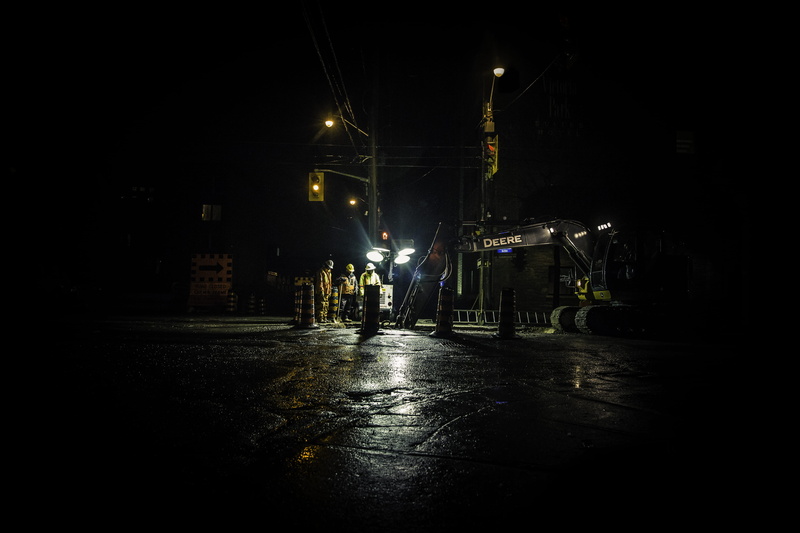 mode of transportation, street, near, post, urban Scene, no people, road, illuminated, utility, yellow, nature, built structure, work, lights, city Life
