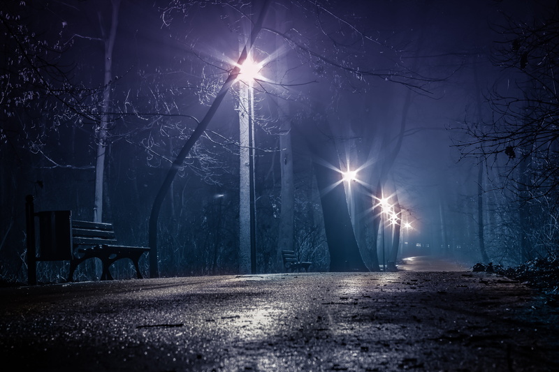 nighttime, outdoors, tree, the island bolko, 5K, the fog, street light, rain, city, illuminated, amazing, lamps, opole, lighting equipment, snow, plant