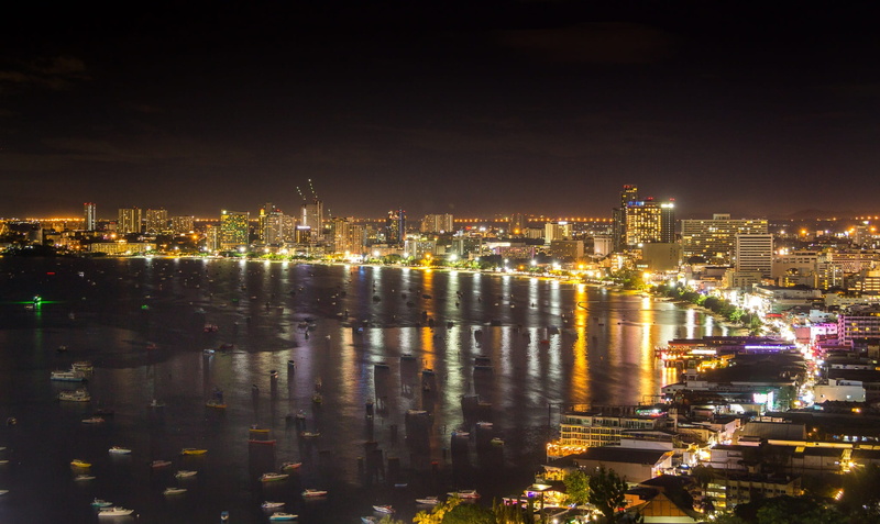 cityscape, built structure, illuminated, no people, building, pattaya, reflection, landmark, outdoors, city life, architecture, city, water, building exterior