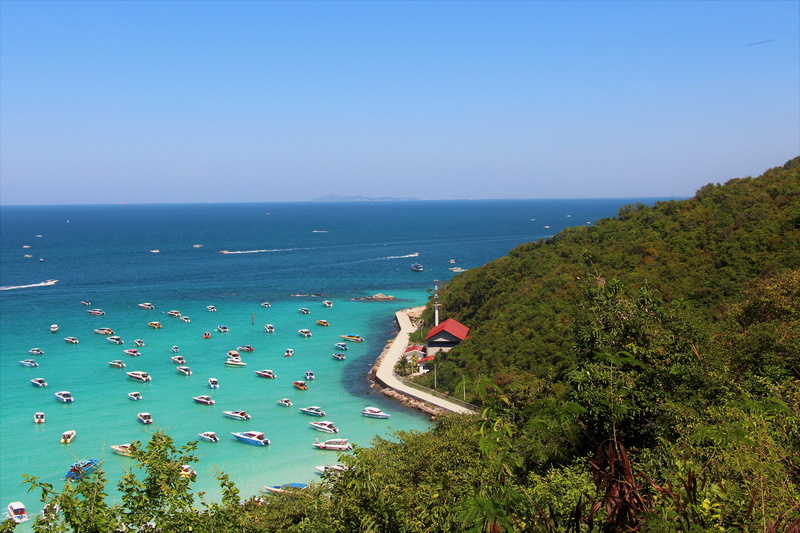 day, koh larn, scenics - nature, sky, beach, sea, 4K, beauty in nature, thailand, island, tree, holiday, water, high angle view, clear sky, leisure activity