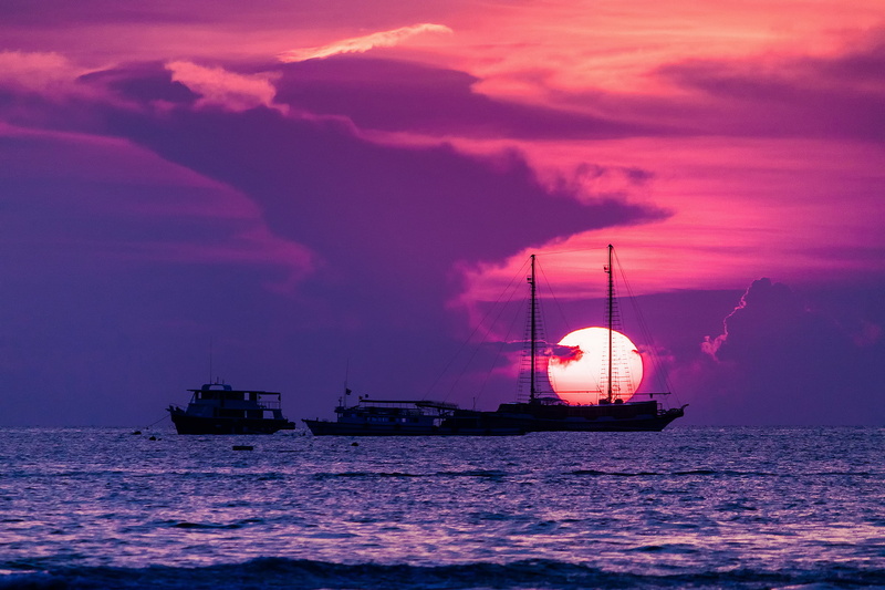 water, ships, no people, 1080P, beauty in nature, purple, outdoors, nature, cloud - sky, Pattaya, The Gulf of Thailand, travel, ship, sailboat, sea, sunset