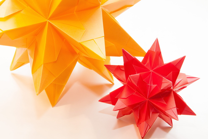 Origami, Art Of Paper Folding, matt, geometric bodies, indoors, ornate, studio shot, orange color, large, creativity, fold, star Shape, christmas Decoration