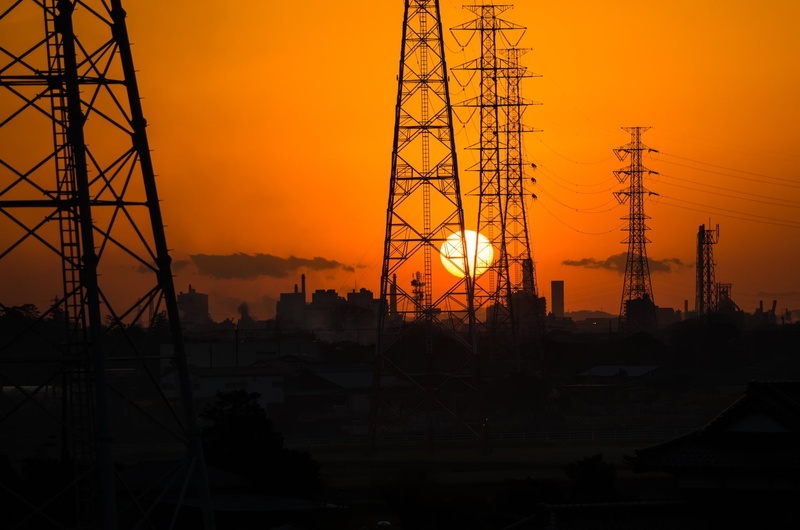 Japan, power supply, Chiba, architecture, Power Line, Sunset, industry, technology, sun, Industrial, romantic sky, electricity, outdoors, electricity pylon