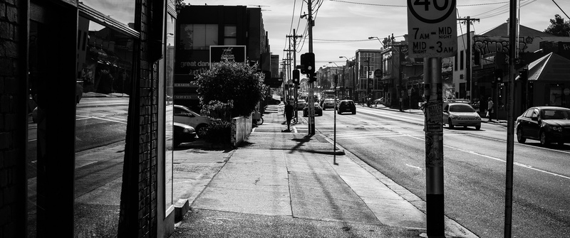 sidewalk, mode of transportation, nature, incidental people, outdoors, street, day, city life, building exterior, building, transportation, 2K, black