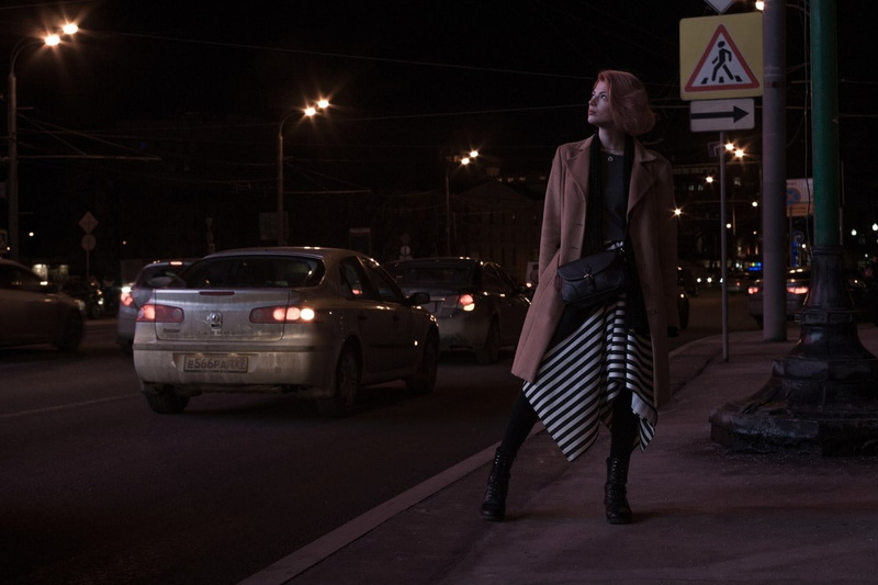 transportation, full length, car, mode of transportation, motor vehicle, sign, crime, sidewalks, social issues, redhead, one person, land vehicle, architecture