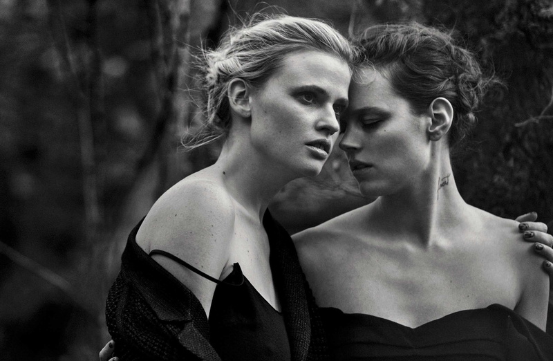 Freja Beha Erichsen, Lara Stone, 1080P, model, monochrome, women