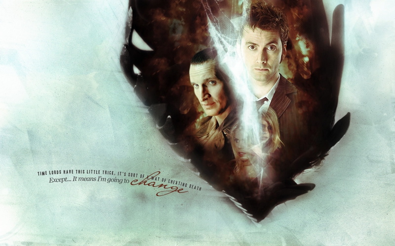 Christopher Eccleston, text, digital composite, young adult, 2K, females, Billie Piper, TARDIS, The Doctor, art and craft, hairstyle, real people, adult