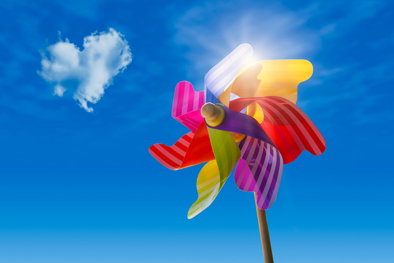 flower head, flower, day, back light, plant, windmill, springtime, outdoors, blue, pinwheel, toys, sky, sun, pinwheel toy, nature, pink color, beauty in nature