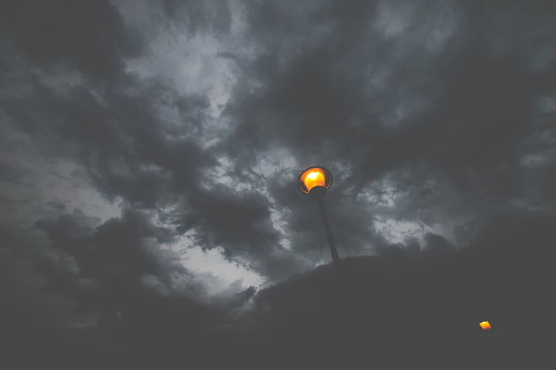 moon, overcast, outdoors, scenics - nature, dusk, air, no people, sky, orange color, travel, 4K, two, low angle view, clouds, mid-air, lampposts, backgrounds