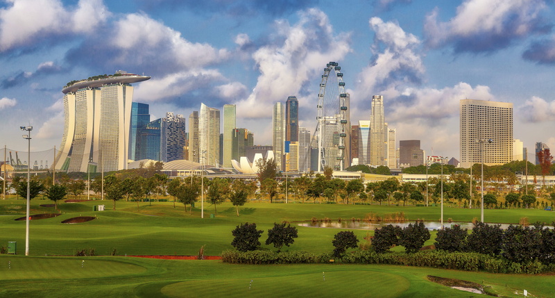 facade, architecture, residential district, golf, modern, building, luxury, sunset, landscape, green, trees, skyline, tree, no people, office, 5K, sky