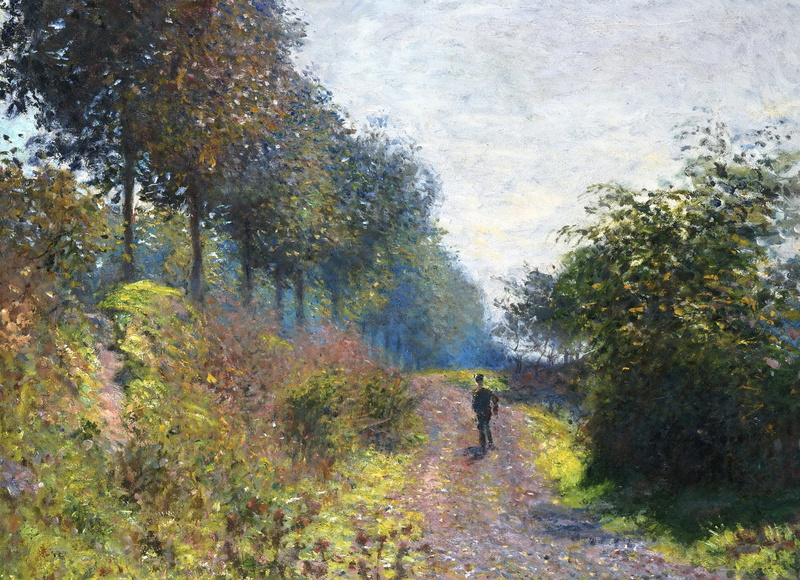 picture, The Sheltered Path, traveler, road, Claude Monet, 1080P, landscape