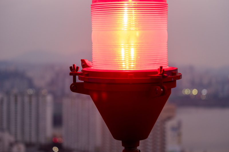 korea, architecture, day, sky, city, yongsan district, illuminated, light, red light, object focus, close-up, lighting equipment, south korea