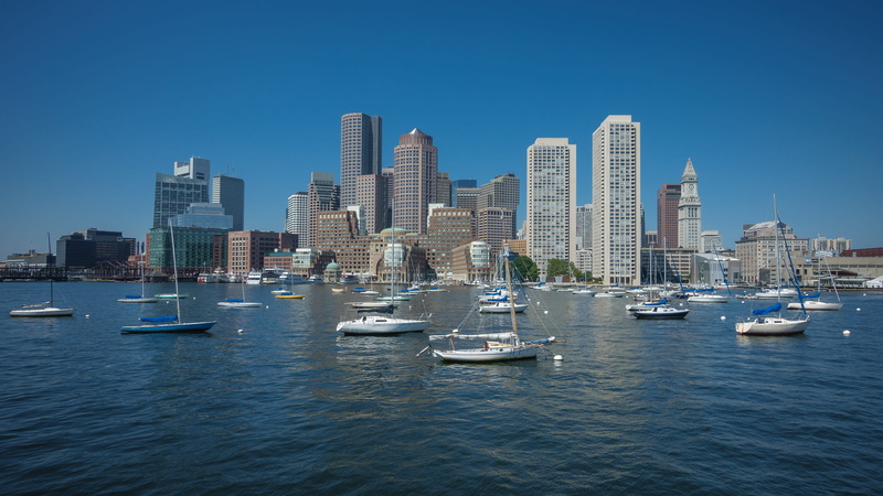 skyscrapper, ocean, 5K, clear sky, building, passenger craft, mode of transportation, water, transportation, financial district, yacht, building exterior
