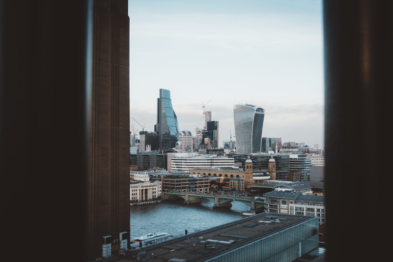 sky, england, skyscraper, bridge, outdoors, city, modern, cityscape, clouds, united kingdom, office, river, building exterior, office building exterior