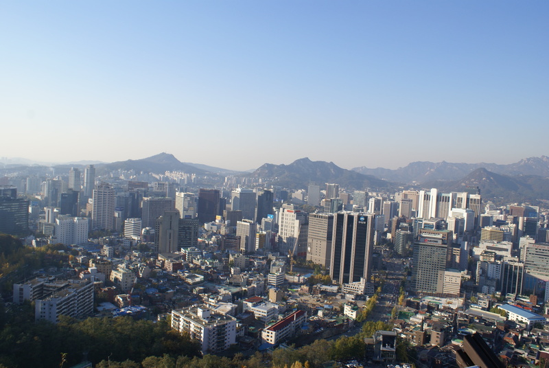 4K, building exterior, birds, city, mountain, modern, korea, residential district, clear sky, building, eye, sky, republic of korea, no people, office building exterior