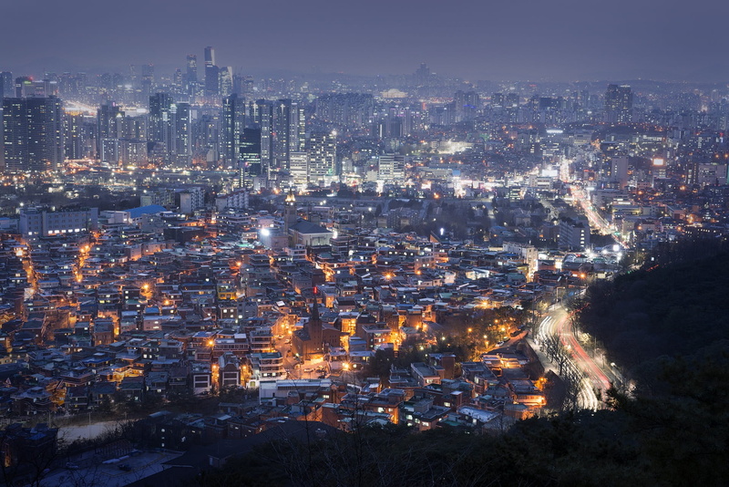 city, cityscape, office building exterior, nightlife, panoramic, apartment, night, korea, nature, town, crowded, sky, seoul, travel, high angle view, illuminated