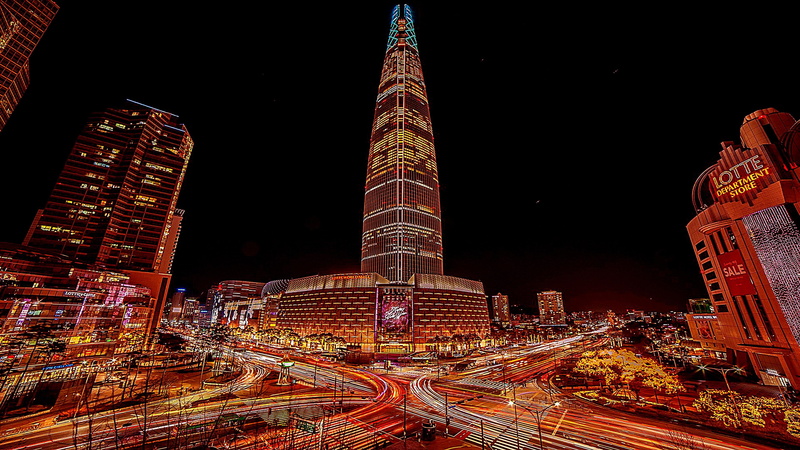 night, illuminated, city lights, 4K, seoul, light trail, no people, travel, long exposure, asia, south korea, building exterior, sky, office building exterior