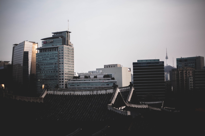 photography, metropolis, temple, clear sky, day, residential district, financial district, landscape, focus, asia, selective, tall - high, steeple, city