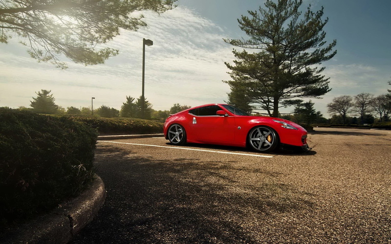 day, travel, nature, motor vehicle, luxury, sunlight, vehicle, sky, red, plant, 1080P, Nissan 350Z, Nissan, hatchback, no people, mode of transportation