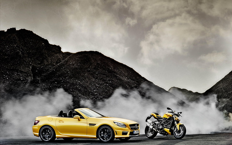 cars, benz, slk, hd, streetfighter, mercedes, Mercedes Benz, art, DUCATI 848, ducati, AMG, 1080P, SLK55