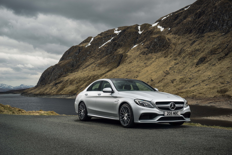 non-urban scene, UK-spec, motor vehicle, mountain range, 2015, W205, car, C 63 S, formation, transportation, scenics - nature, mountain, environment, no people