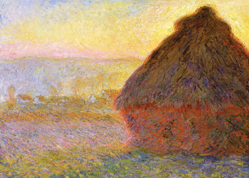landscape, 2K, Haystack at Sunset, picture, Claude Monet