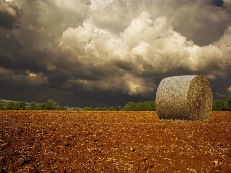 overcast, haystacks, 1080P, nature, clouds