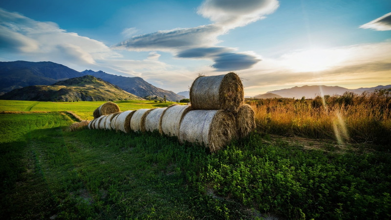 no people, tranquil scene, plant, haystacks, grass, nature, beauty in nature, landscape, agriculture, scenics - nature, HDR, sunset, hale, sky, environment