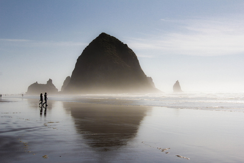 ocean  beach, Haystack Rock, sea, mountain  shore, plage, seashore, seacoast, 5K, beach, outdoors, Oregon, nature, sand, mountain, photography, coastline