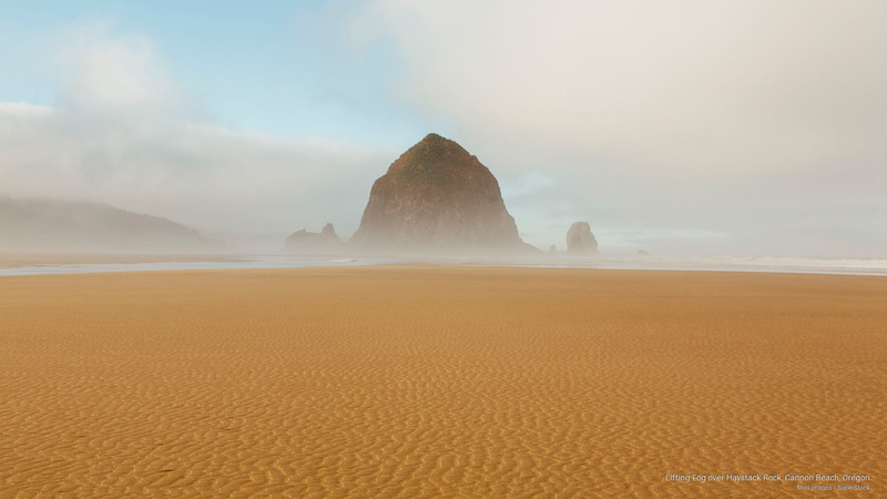 lifting, fog, beach, 2K, haystack, cannon, Beaches, rock, oregon