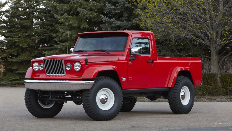 nature, mode of transportation, car, pick-up truck, retro styled, concept cars, day, off-road vehicle, no people, city, side view, tree, plant, red cars