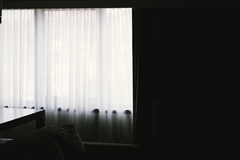 furniture, grommet, home interior, absence, seat, empty, chair, light, architecture, 5K, dining, dark, domestic room, white, curtain, copy space, window