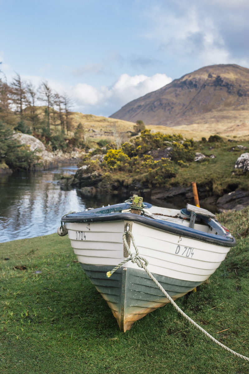 landscape, outdoors, non-urban scene, Waiting for you, grass, mode of transportation, 5K, gray, color Image, lake, rural, sky, no People, rowboat, tranquility