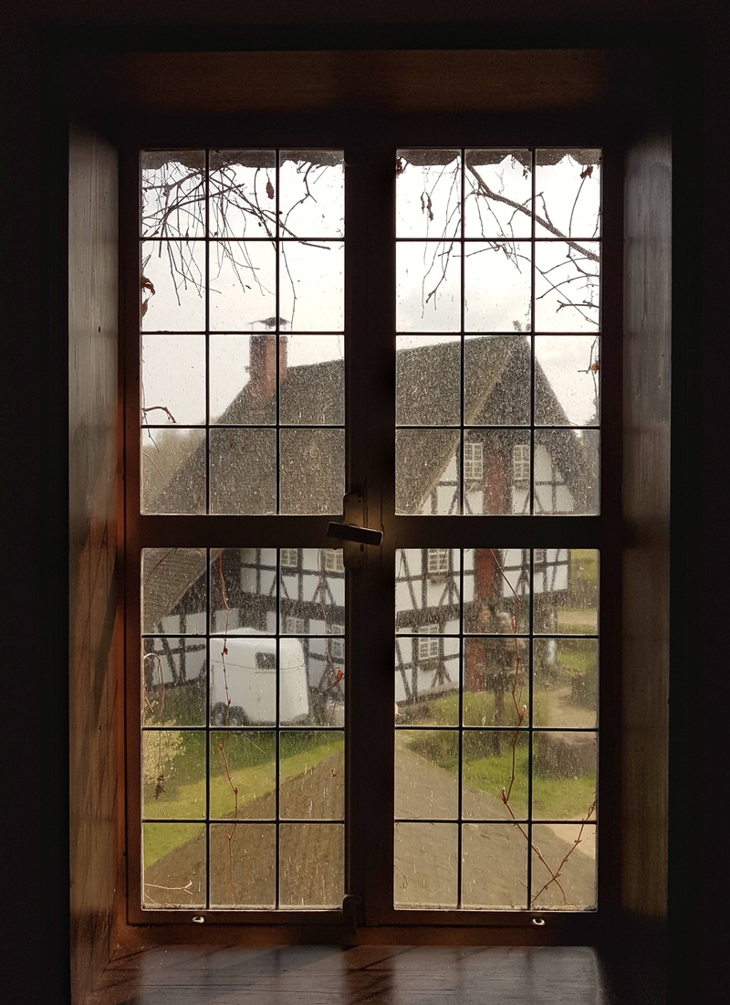 entrance, sky, building, reflection, viewing, outside, transparent, security, black, built structure, no people, window, indoors, white, raining, house