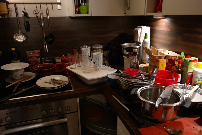food, appliance, crockery, unclean, setting, stainless, large group of objects, kitchen counter, domestic Kitchen, stove, 5K, no people, dinnerware, table