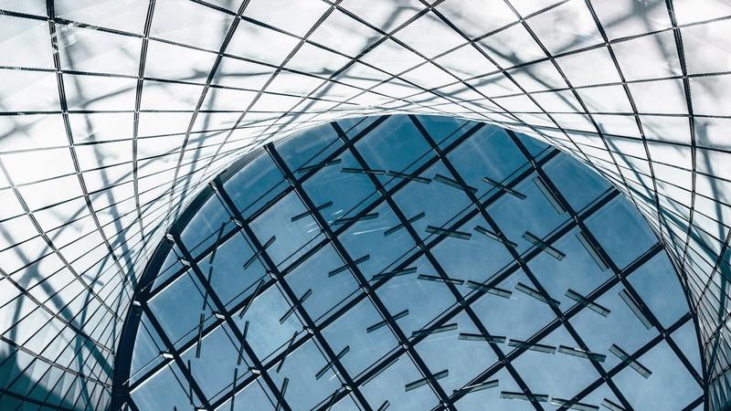 skylight, building, abstract, low angle view, backgrounds, pattern, steel, reflection, view, no people, glass - Material, 1080P, built Structure, modern