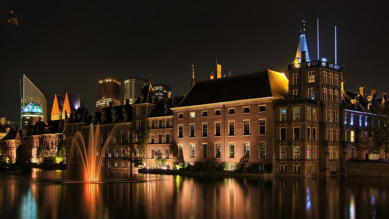 building, lights, window, no people, old building, fountain, modern, building exterior, illuminated, river, outdoors, reflection, tower, built structure
