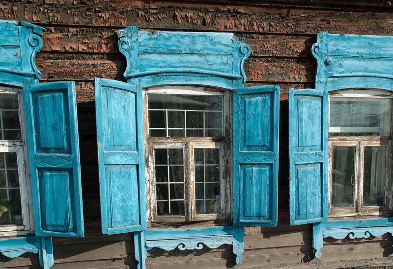 wall, three, wall - building feature, blue, wood - material, architecture, door, open, building exterior, irkutsk, residential district, window, no people