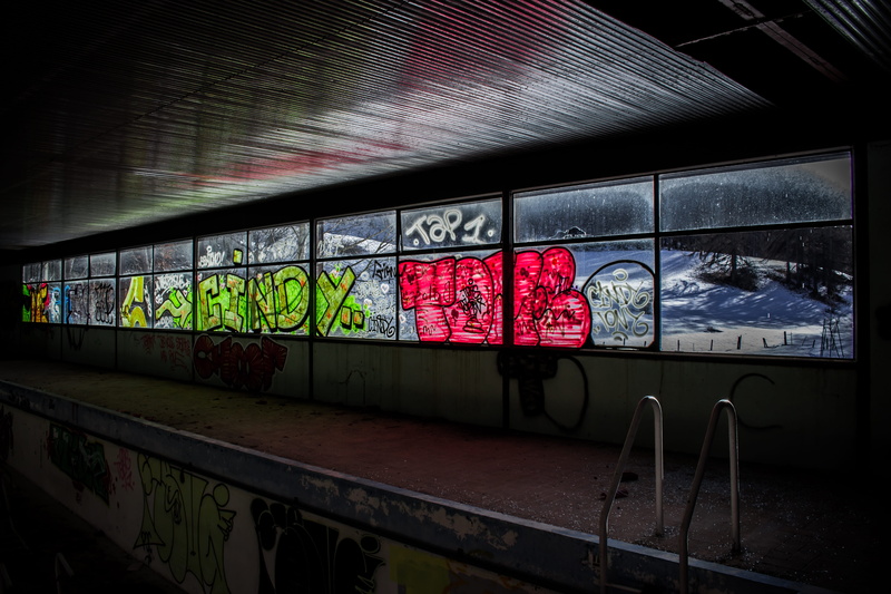 architecture, abandoned, transportation, street art, handrail, no people, art and craft, mode of transportation, text, steel, built structure, graffiti