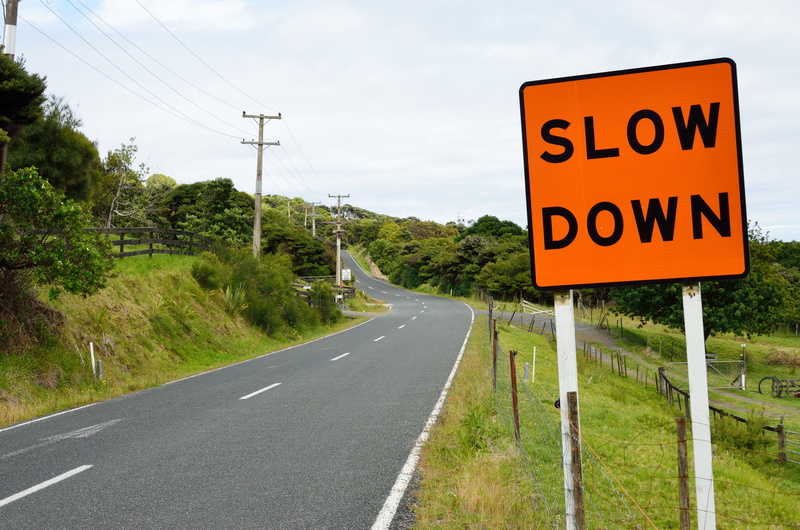 warning sign, slow down, photo, slow, tree, no people, plant, electricity pylon, guidance, beside, sign, communication, nature, cable, power supply, 4K